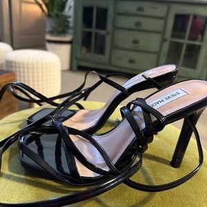 Black Steve Madden patent lace up heels